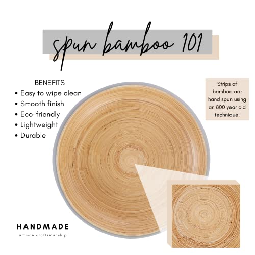 Gray Handmade Spun Bamboo Fruit Bowl for Kitchen Counter - Eco-Friendly Decorative Serving Basket, 11.75 Inch