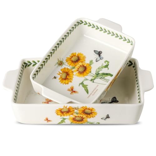 Sunflower Ceramic Baking Casserole Dish Set with Handles, Large 2-Piece Oven Bakeware