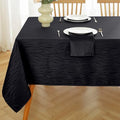 Black Wavy Swirl Jacquard Tablecloth - 60x120 Inch Rectangular Heavy Duty