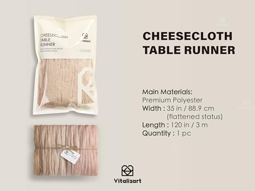 Vitalizart Cheesecloth Table Runner Light Nude Beige 10ft Boho Rustic Decor