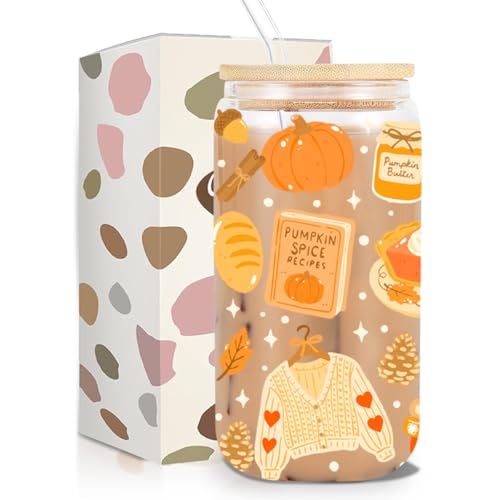 16oz Halloween Pumpkin Spice Iced Coffee Cup with Lid & Straw - Fall Gift, Autumn Drinkware