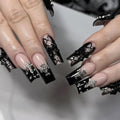 Square Press On Nails - Medium Fake Nails with Glossy Finish & Rhinestone Cross - Variation FN064A32
