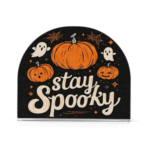 Halloween Pumpkin Ghost Spider Napkin Holder for Table Acrylic Standing Dispenser - Black & Stylish