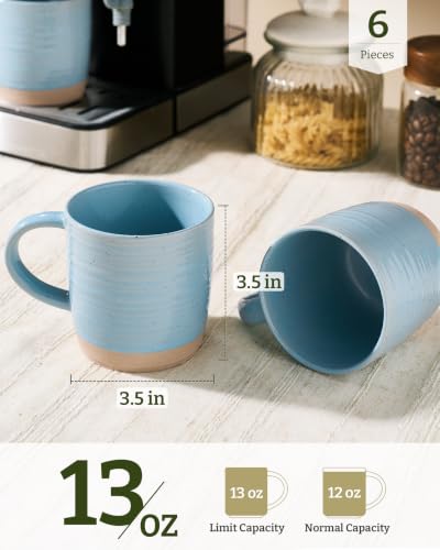 Constellation Ice Blue Coffee Mug Set of 6 13oz Ceramic Cups with Handle - Famiware