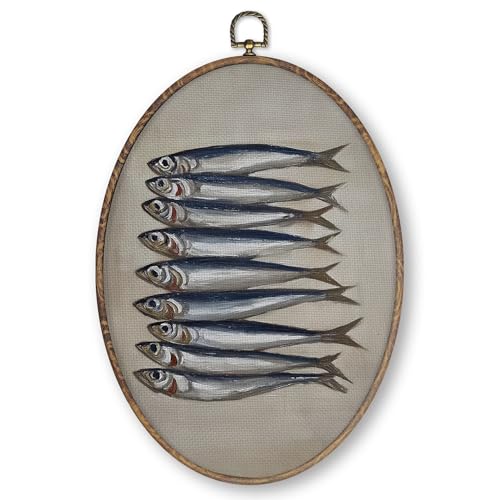 Coastal Sardine Fish Wall Art Decor - Retro Nautical Canvas Artwork, 8.6x11.4 Inch