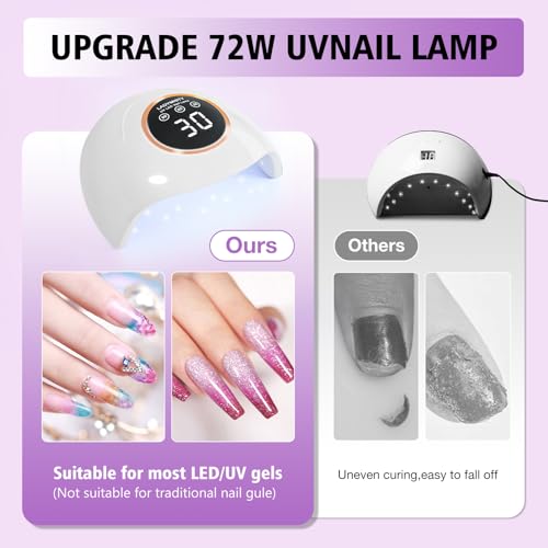 72W UV LED Nail Lamp for Gel Nails, Smart Sensor, 3 Timer Settings, LCD Display, Home DIY Salon Tool