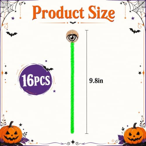 Halloween Eyeball Picks Set - 16 Bendable Spooky Eye Ball Stems, 10 Inches, Green Vintage Design (Variation of THIS listing)