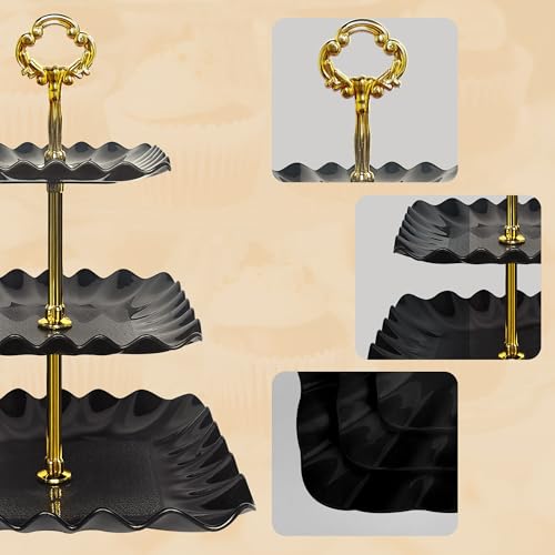 NWK 5-Piece Black Cupcake Stand & Appetizer Trays Set - Reusable Party Serveware
