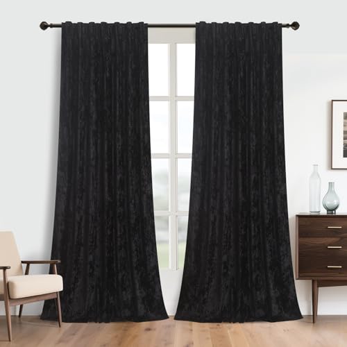 Black Velvet Curtains 84 Inches Long 52W x 84L Pack of 2 - Elegant Home Drapes