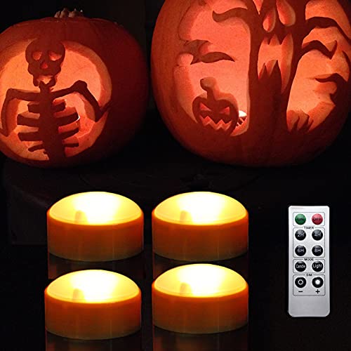 4 Pack Halloween Pumpkin Lanterns with Remote - Battery Operated Flameless LED Candles, Orange