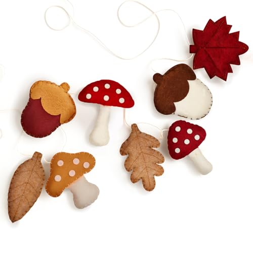 Fall Mushroom Felt Garland - Autumn Home Decor for Thanksgiving & Halloween - 4.9ft