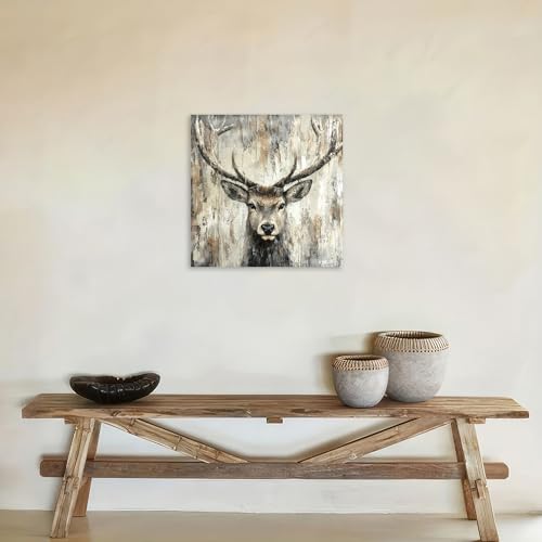 Deer Wall Art Canvas - Woodland Animal Poster for Country Bedroom & Kitchen 24x24 - Deer