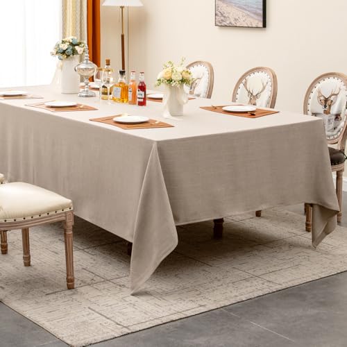 Rectangle Table Cloth 156x90 Inches Beige Faux Linen Waterproof Elegant Cover