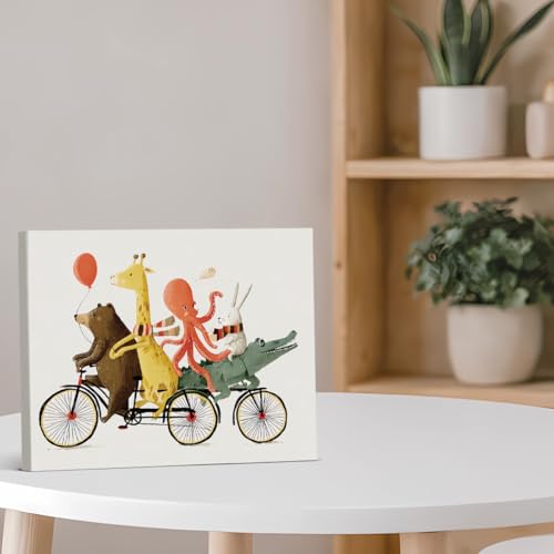 Animal Bicycle Canvas Wall Art - Whimsical Cartoon Wall Decor, Party-01