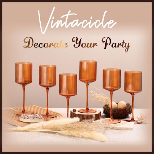 Orange Ribbed Wine Glasses Set of 6 - 11.5oz Stemware for Red & White Wine