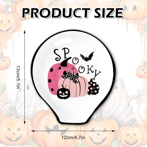 Pink Pumpkin and Moon Halloween Ceramic Spoon Rest Set - Cat & Pumpkin Design