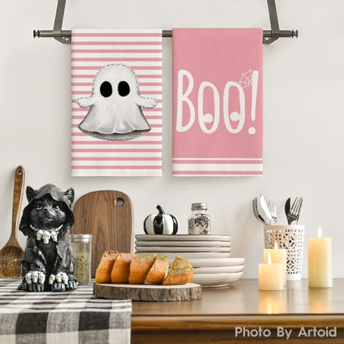 Pink Ghost Halloween Kitchen Towels Set of 4 - 18x26 Inch, Soft & Absorbent