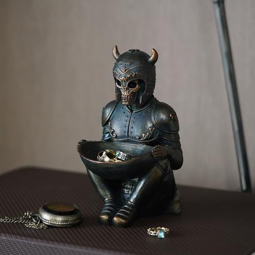 Viking Skeleton Jewelry Ring Holder Stand with Tray - Home Office Decor