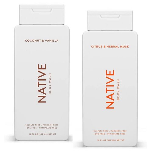 Native Body Wash Twin Pack - Coconut Vanilla & Citrus Herbal Musk - 18 oz Each
