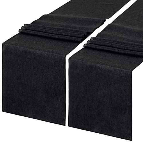 Black Burlap Table Runner 2 Pack 13x84 Inch Rustic Jute Linen - Black / 2 Pieces 13 x 84 Inch