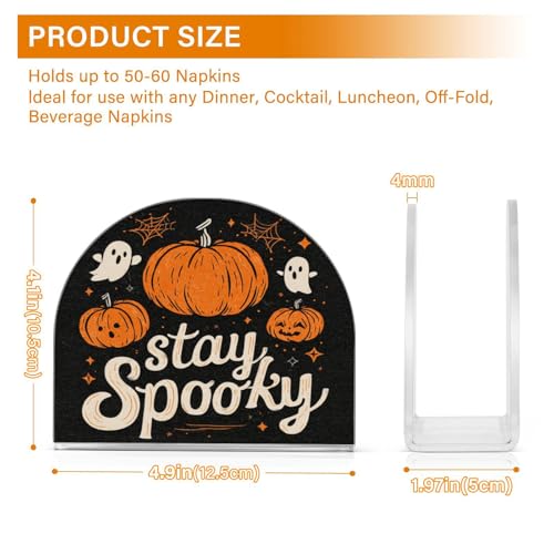 Halloween Pumpkin Ghost Spider Napkin Holder for Table Acrylic Standing Dispenser - Black & Stylish