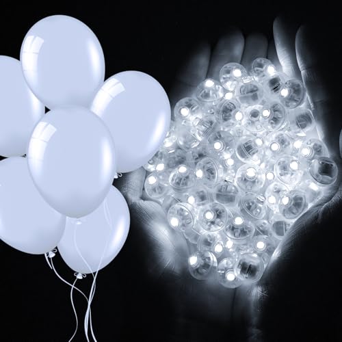 White 50pcs Mini LED Balloon Lights - Flashing Multicolor Waterproof Party Decor