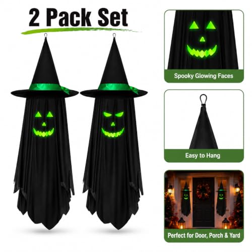 Halloween Hanging Ghost Decorations - 2 Pack Spooky Outdoor Ghosts for Porch and Garden