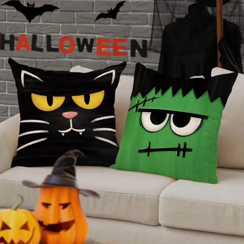 20x20 Inch Halloween Jack O Lantern Throw Pillow Cover - Spooky Face, Pack of 4