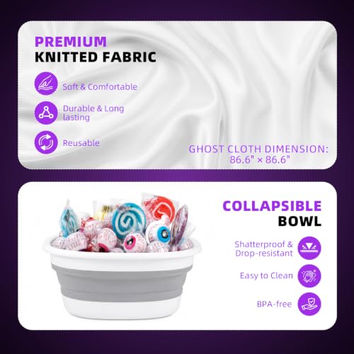 White 39 Inch Lighted LED Halloween Ghost Candy Bowl Stand with Remote & Timer