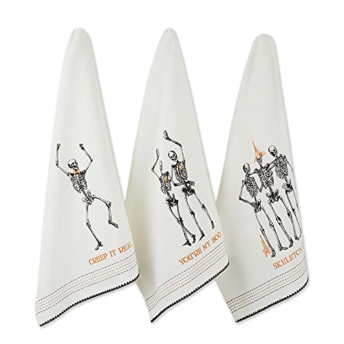 Halloween Skeleton Hand Towels - Spooky Cotton Kitchen Dishcloth Set, 3 Pack, 18x28