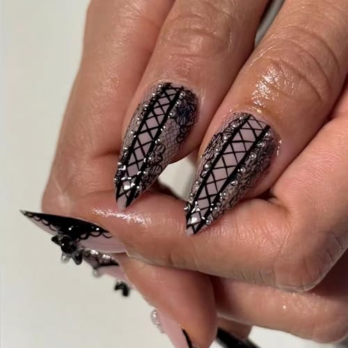 BABALAL Gothic Lace & Pearl Fake Nails - ANE04-04 Medium Almond Press-On 24Pcs