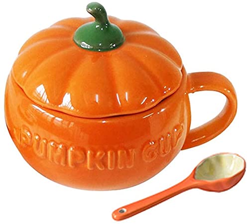 Cute Pumpkin Ceramic Coffee Mug 8.5oz with Spoon - Fall Kitchen Decor