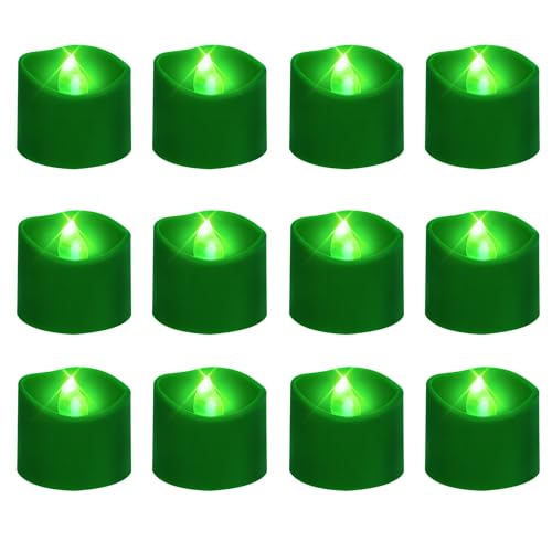 Green Flickering Flame Tea Lights with Auto 6H Timer - Battery Operated, Curved Design
