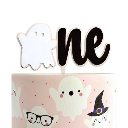 Ghost Cake Topper with Stars and Heart - Halloween First Birthday Decoration - Black & White Variation