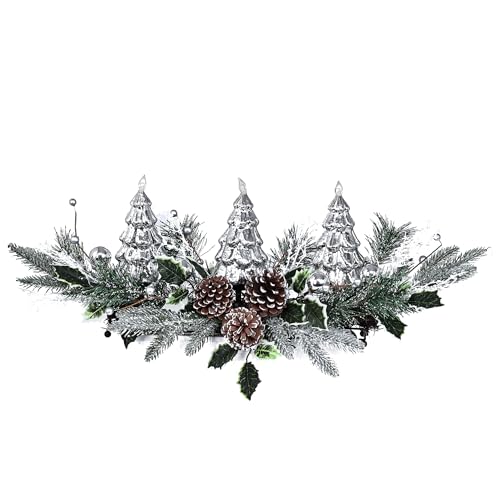 Silver Christmas Tree & Pine Cone Table Centerpiece with LED Lights - Holiday Decor