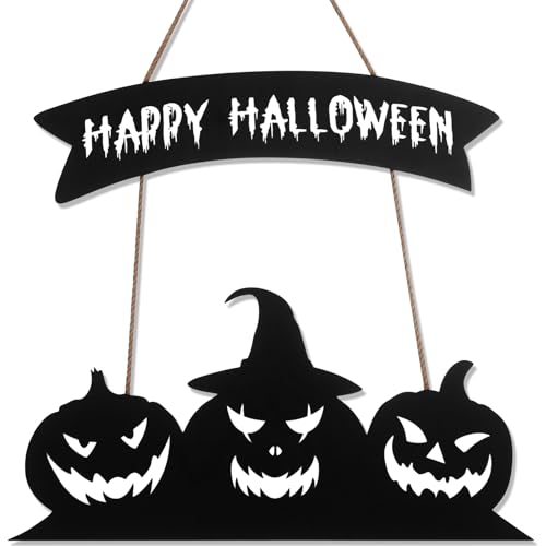 Halloween Pumpkin Wooden Door Sign Set - Happy Halloween Decor for Front Door