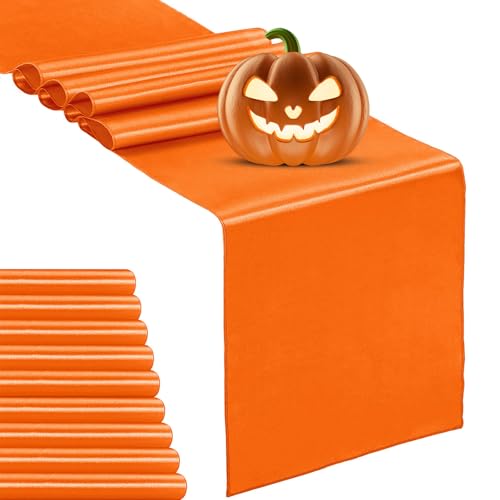 Orange Satin Table Runner 12x108 Inches - 10 Pack for Wedding & Party Decor (Variation: 10 pcs-12"x108")