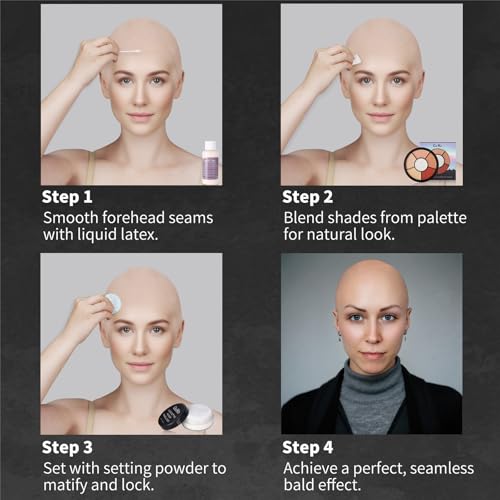 Halloween Bald Cap Makeup Kit - 8-Piece Special Effects Latex & Adhesive Set