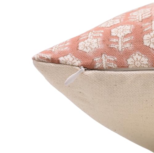 Orange Handmade Block Print Pillow Cover 22x22 Inch Cotton Cushion for Sofa Bed Decor - Tulsi Buti