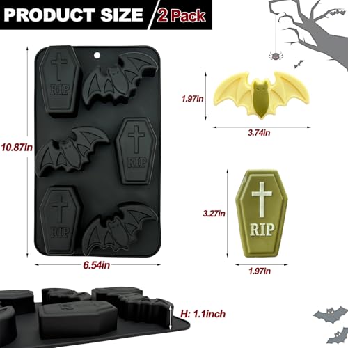 Halloween Silicone Mold Set - Bat and Coffin Shapes, Black, 2 Pack
