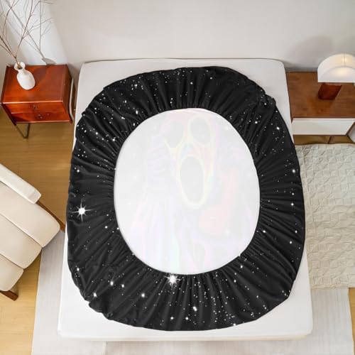 Feelyou Blacklight Horror Skull Bed Cover Set Full Halloween Glowing Bedding with Pillowcases - Horror Face Decor