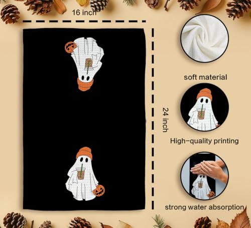 Halloween Kitchen Towels Black Ghost Pumpkin Decorative Hand Towel 16x24in