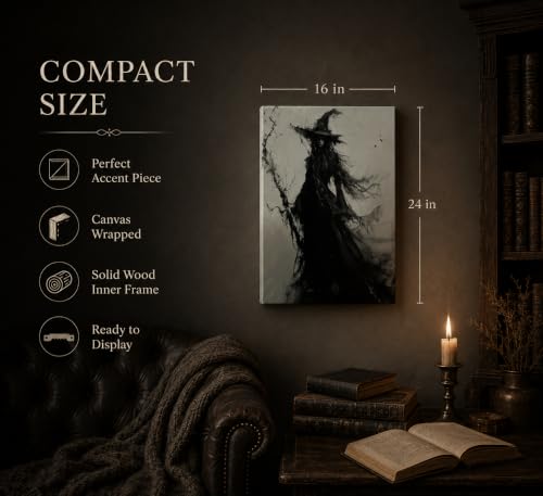 Witch Canvas Wall Art - Wrapped Canvas 24"L x 16"W Halloween Gothic Dark Decor