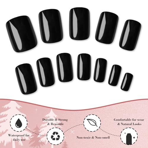 Black Short Square Press-On Nails Kit - 240 Pc Fake Nails with Glue & Tools