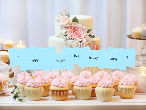 Blue Cake Cupcake Toppers Set - 20 Blank Food Picks for Party Decor