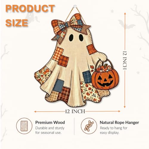 Halloween Pumpkin Ghost Wooden Sign - Fall Decor Door Wall Art