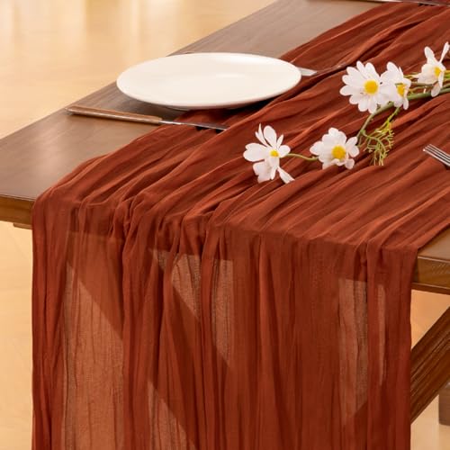 Terracotta Fall Table Runner - Cheesecloth Boho Wedding Thanksgiving Decor 10ft