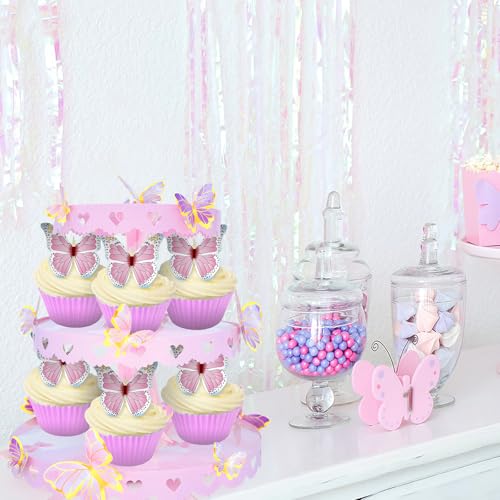 Pink Butterfly Cupcake Stand - 3 Tier Dessert Tower with DIY Decorations & Variations