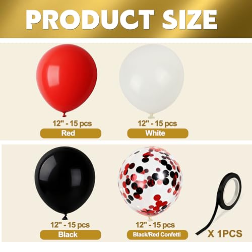 Black Red Confetti Balloon Kit - 60 Latex Balloons for Party Decorations