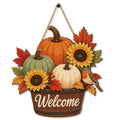 Wooden Fall Maple Sunflower Pumpkin Wreath for Front Door Welcome Sign - Color-G